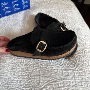 Black Suede Birkenstock Slip-On  Buckley Shoes with Buckle